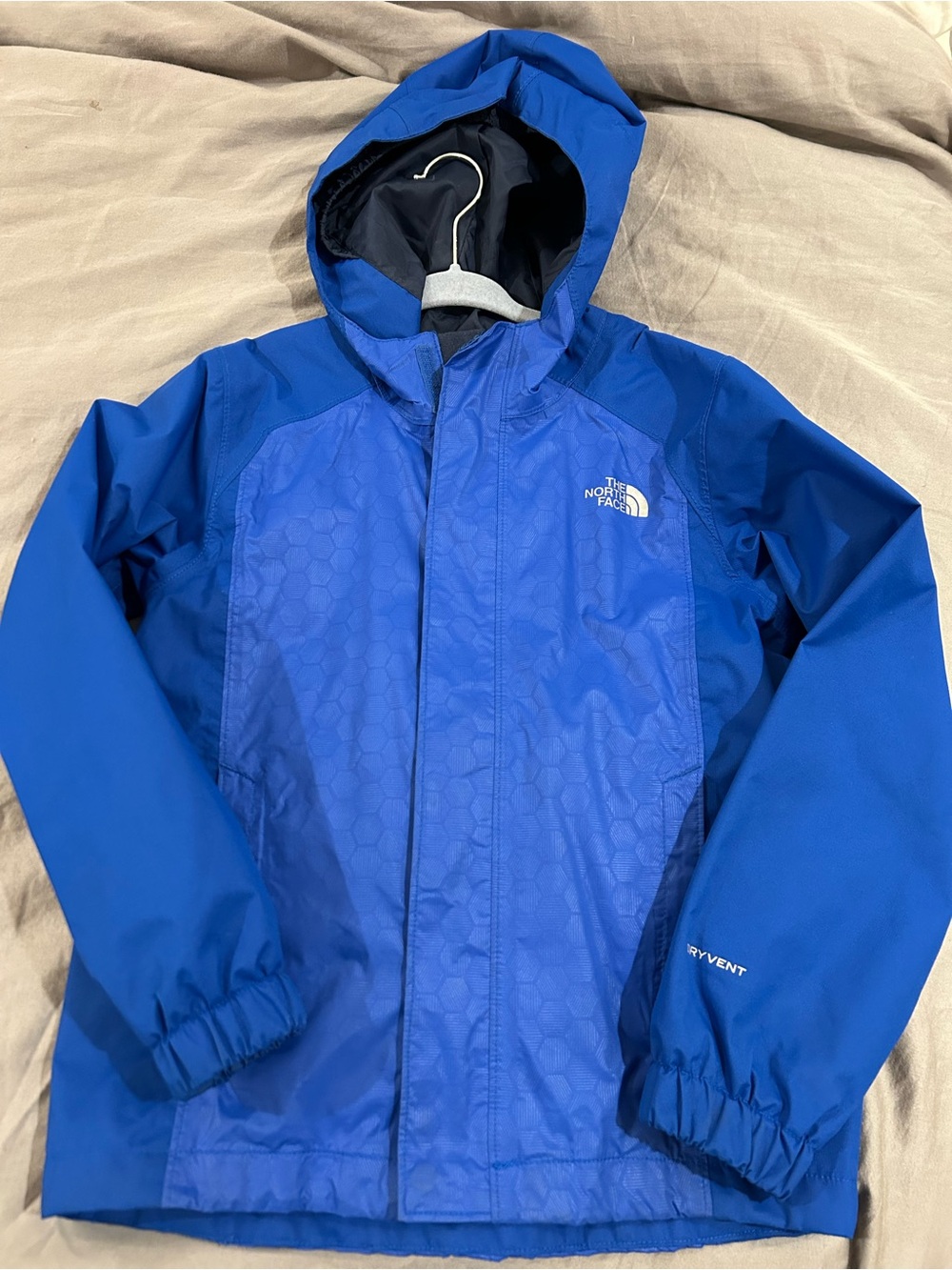 EUC The North Face Kids' Blue Waterproof Hooded Rain Jacket